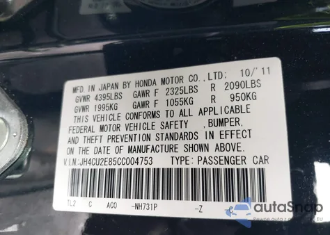 2012 Acura Tsx 2.4 from USA, damaged, VIN JH4CU2E85CC004753